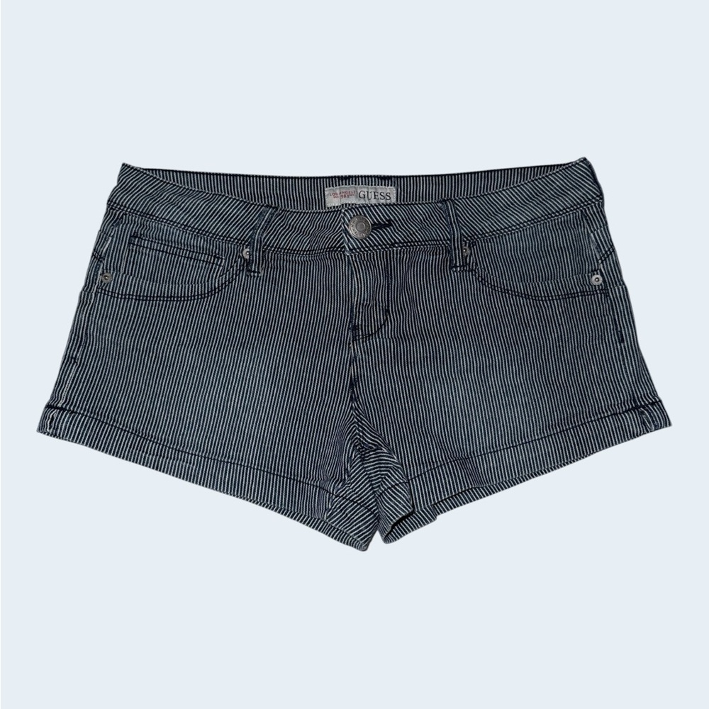 GUESS Navy and White Pinstripe Denim Shorts